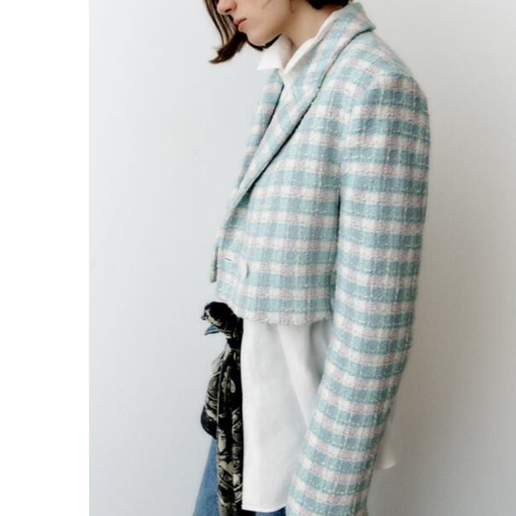 NWT ZARA TEXTURED CROPPED BLAZER BLOGGGERS FAV - Picture 4 of 12
